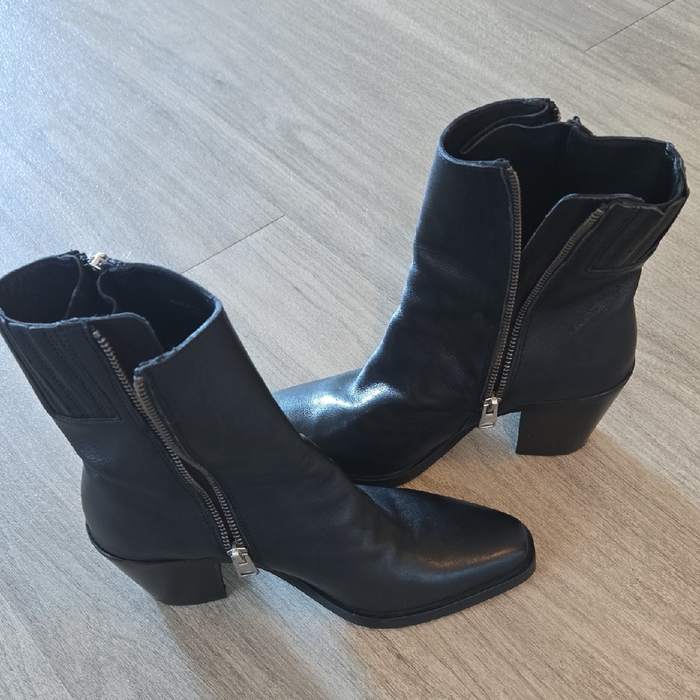 All Saints Black Heeled Boots with Zipper Detail COHEN BOOT